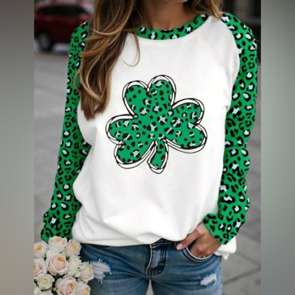 SHEIN New Shamrock ☘️ Leopard Print Women Long sleeve Blouse Top Plus Size 4X